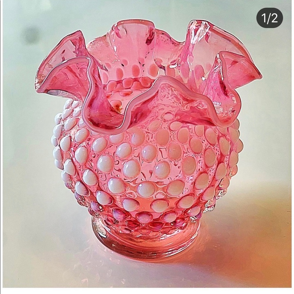 Vintage Fenton Cranberry Opalescent Ruffle Vase